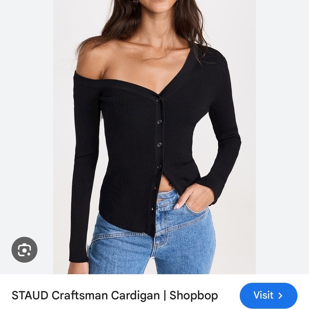 NWT Staud Craftsman Sweater Camel Tan Beige Off Shoulder camel Carmel button up - Picture 15 of 15